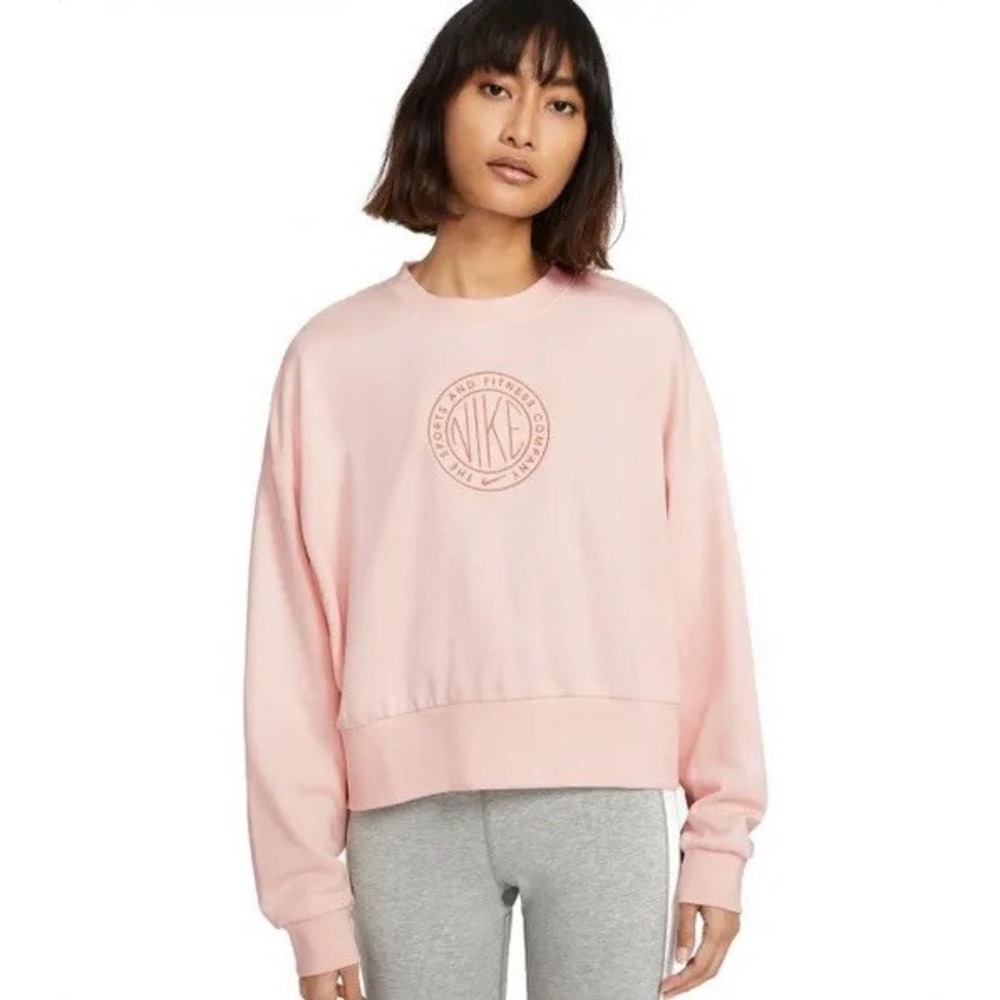 Nike Womens Sportswear Cropped Crewneck Sweatshirt Pink Embroidered Logo XS